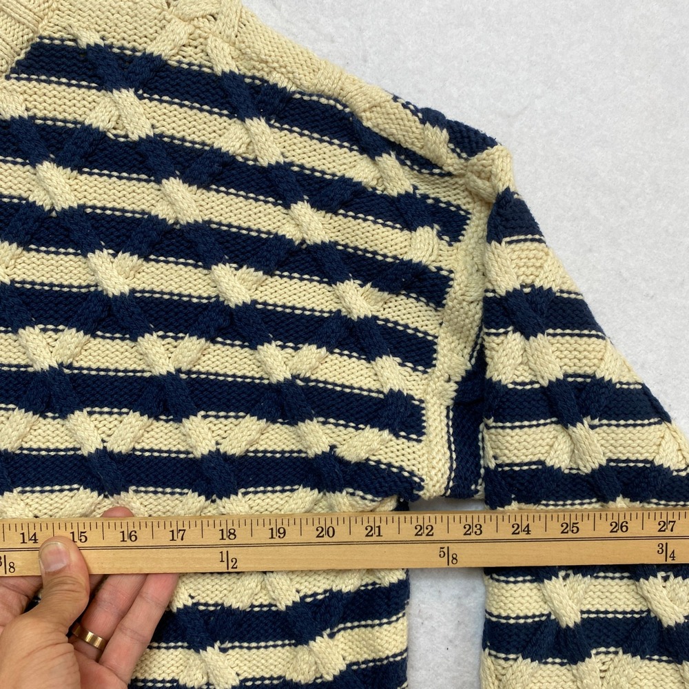 Madewell Sweater Womens Medium Navy Blue Cream Striped Cable Knit CottonCKP480 - Picture 6 of 9